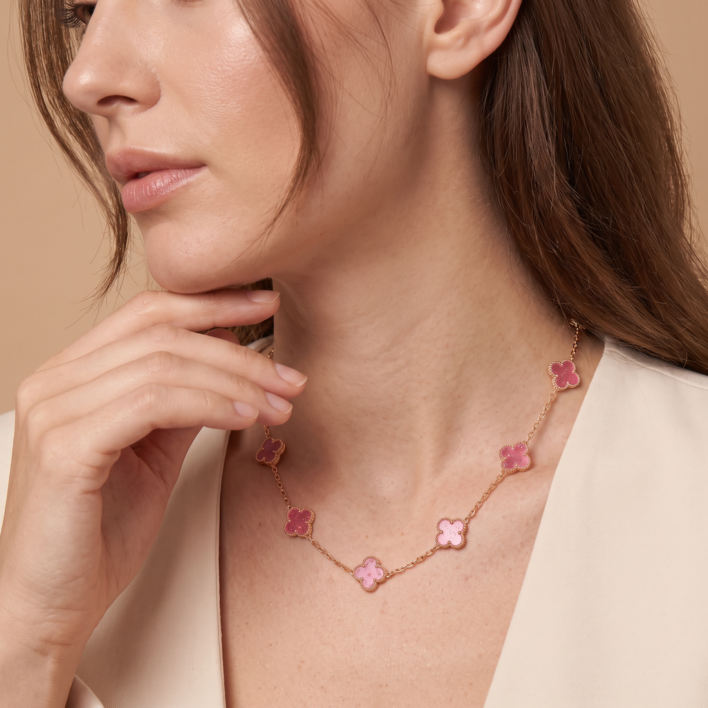 Alhambra Lucky Pink Enamel Clover 10 Motifs necklace