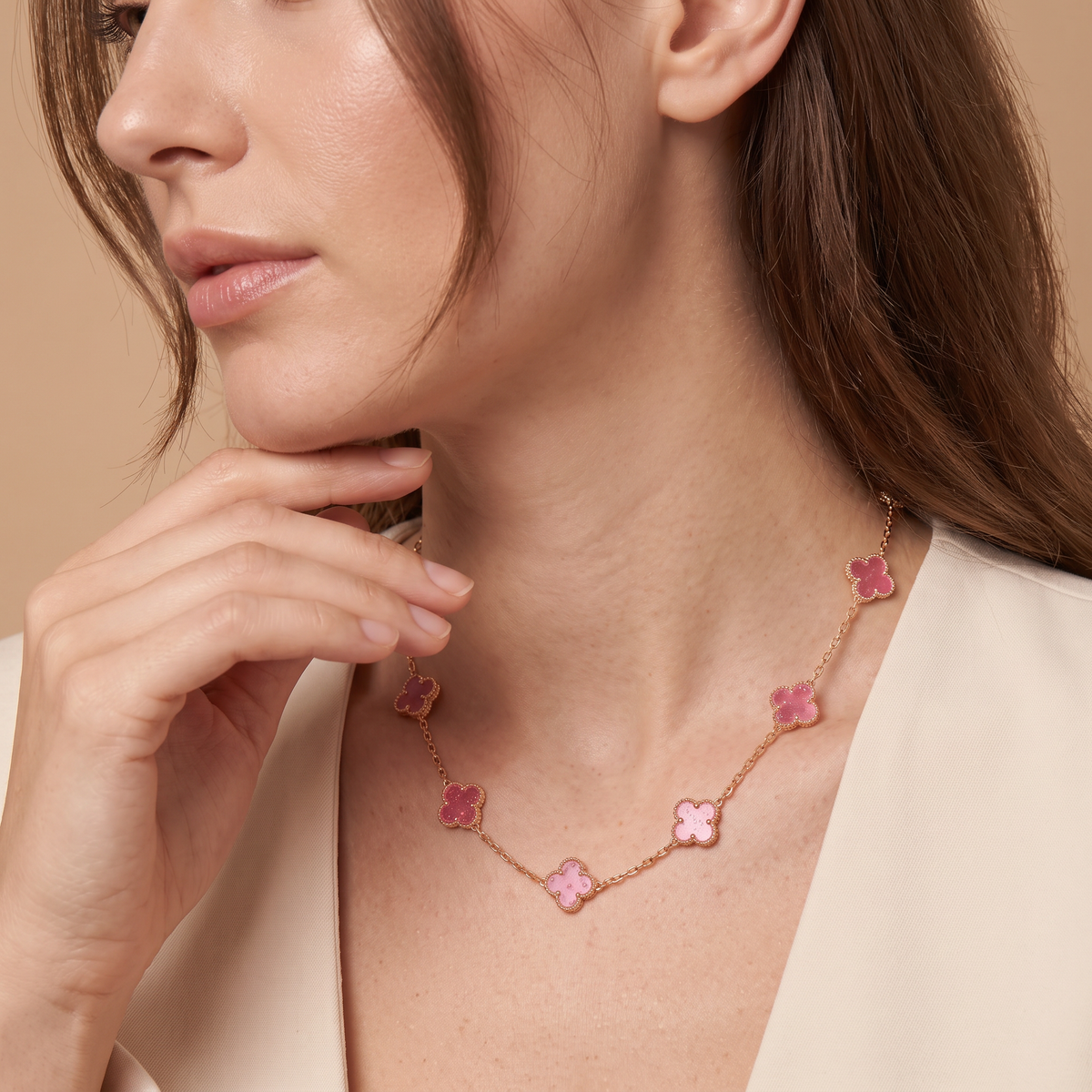 Alhambra Lucky Pink Enamel Clover 10 Motifs necklace