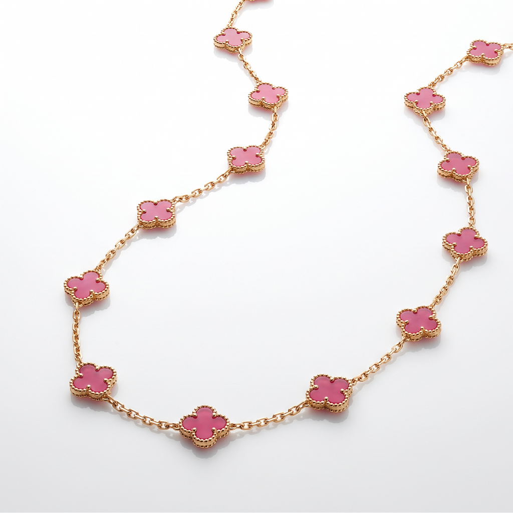 Alhambra Lucky Pink Enamel Clover 20 Motifs necklace