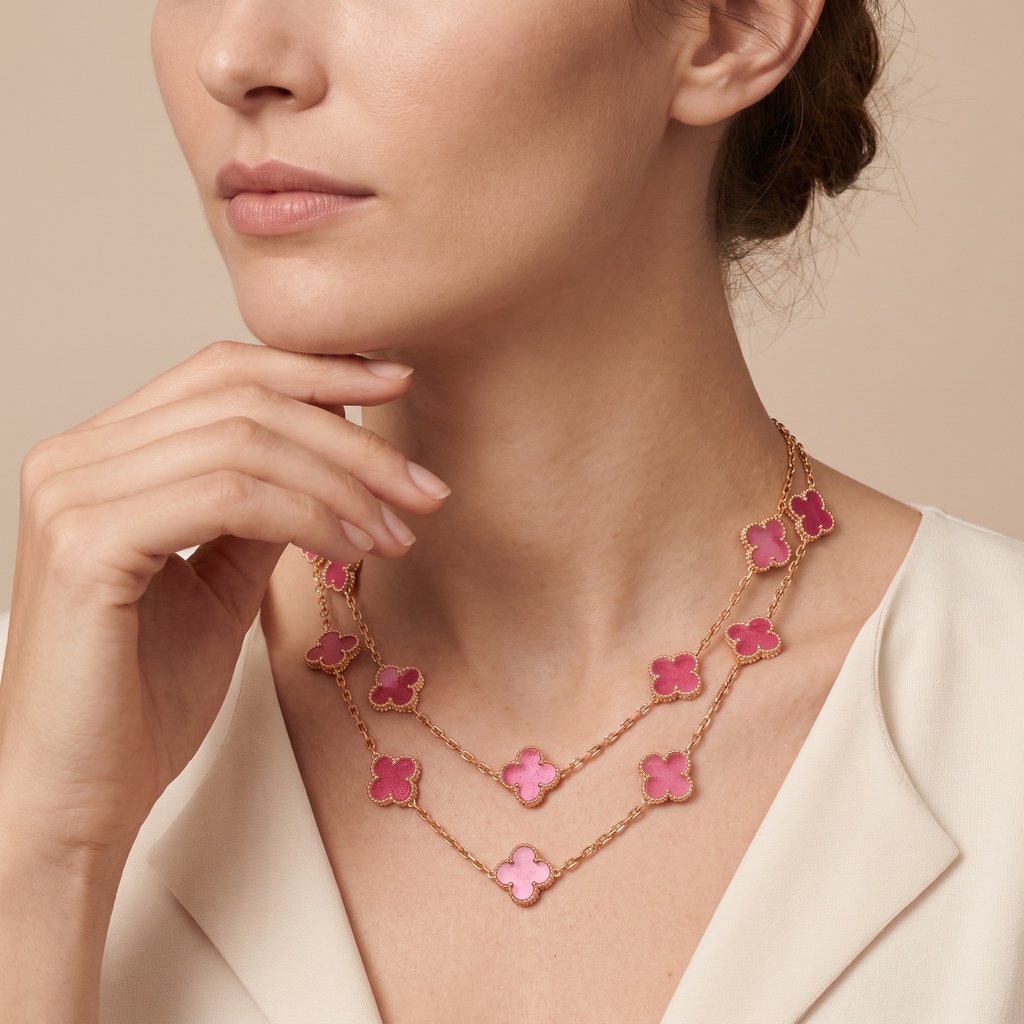 Alhambra Lucky Pink Enamel Clover 20 Motifs necklace