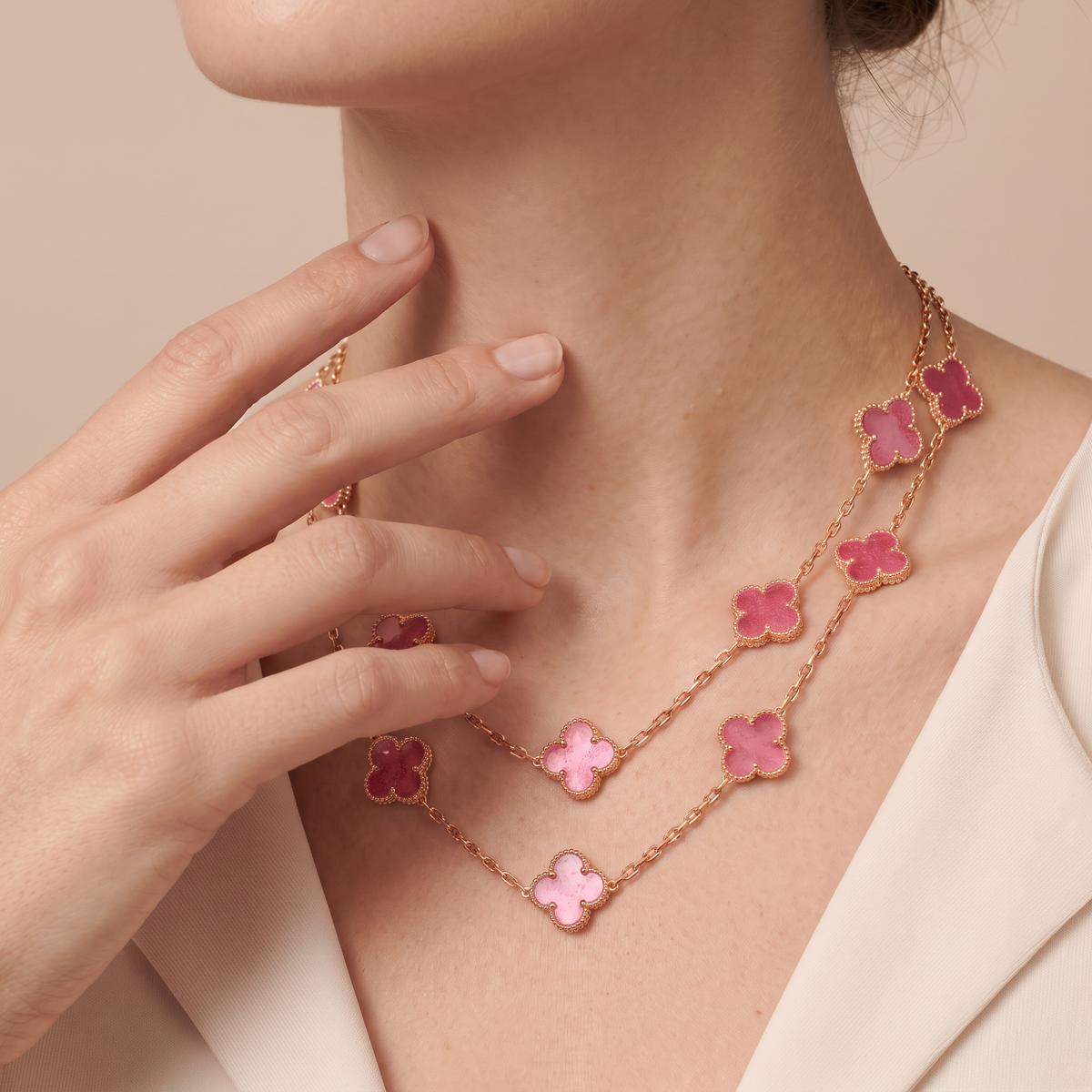 Alhambra Lucky Pink Enamel Clover 20 Motifs necklace