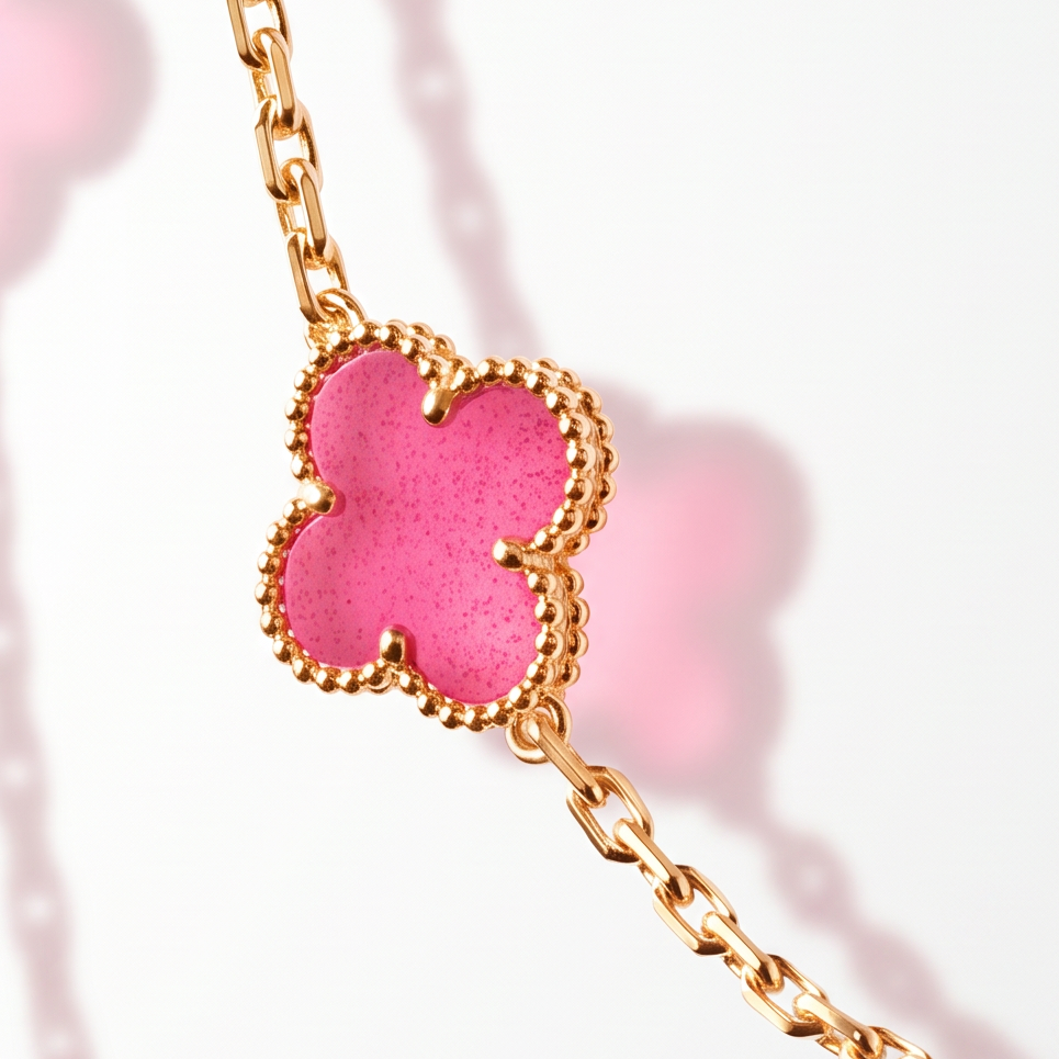 Alhambra Lucky Pink Enamel Clover 20 Motifs necklace