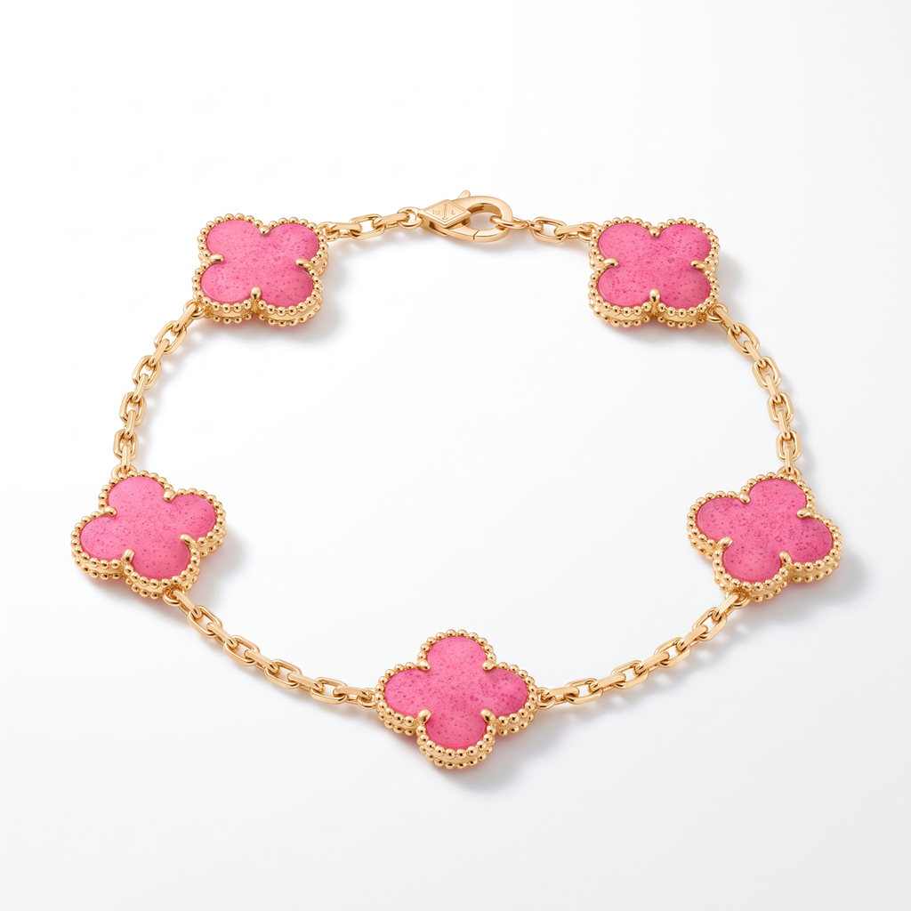 Alhambra Lucky Pink Enamel Clover 5 Motifs Bracelet