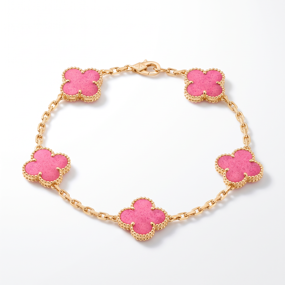 Alhambra Lucky Pink Enamel Clover 5 Motifs Bracelet
