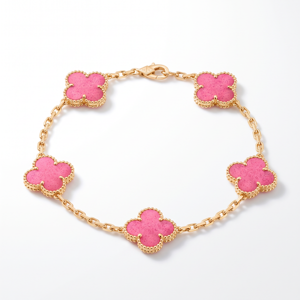 Alhambra Lucky Pink Enamel Clover 5 Motifs Bracelet