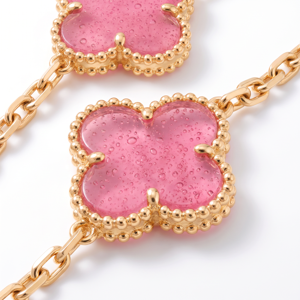 Alhambra Lucky Pink Enamel Clover 5 Motifs Bracelet