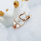 Butterfly Earrings Mother of Pearl Diamond Pink Gold High Quality