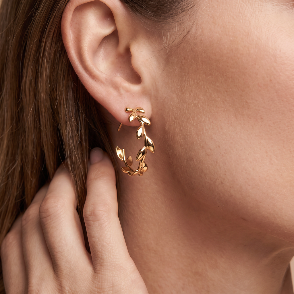 Bypass Olive Leaf Hoop Earrings