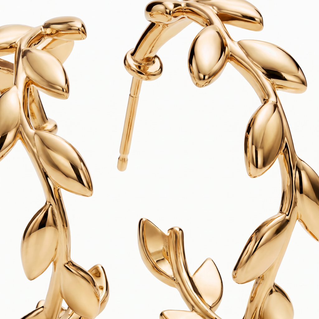 Bypass Olive Leaf Hoop Earrings