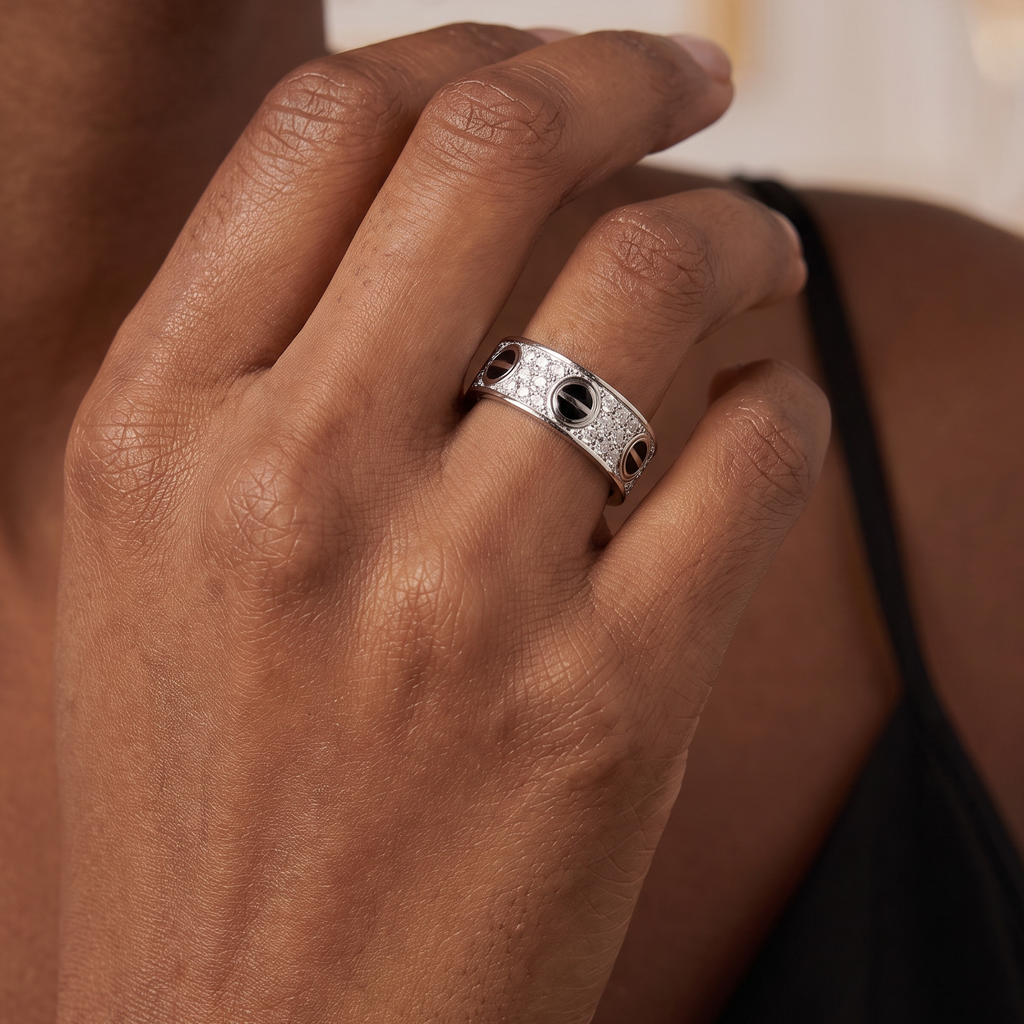Classic Love Ceramic Paved Band Ring