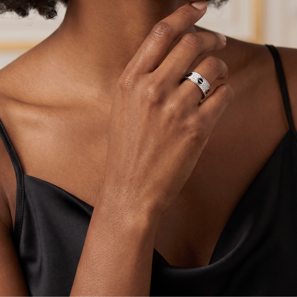 Classic Love Ceramic Paved Band Ring