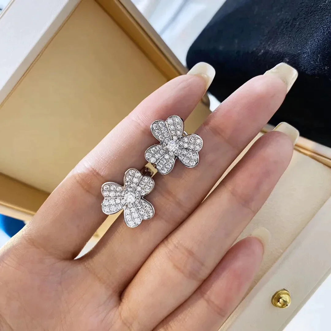 Clover Earrings Cosmos Silver Diamond High Quality