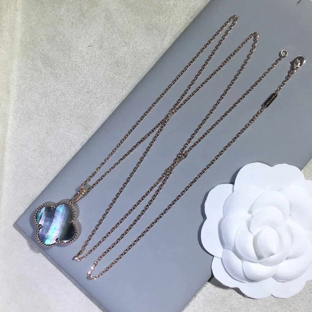 Rose Gold Clover Pendant Necklace for Women Mother of Pearl 1 Motif Gift Jewelry