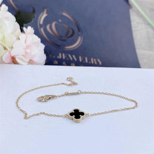 Gold Clover Bracelet for Women Onyx 1 Motif Gift Jewelry
