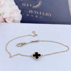 Gold Clover Bracelet for Women Onyx 1 Motif Gift Jewelry