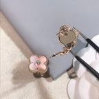 Clover Earrings Gold Pink Mother of Pearl Diamond Accent High Quality
