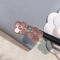 Clover Earrings Gold Pink Mother of Pearl Diamond Accent High Quality