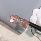 Clover Earrings Gold Pink Mother of Pearl Diamond Accent High Quality