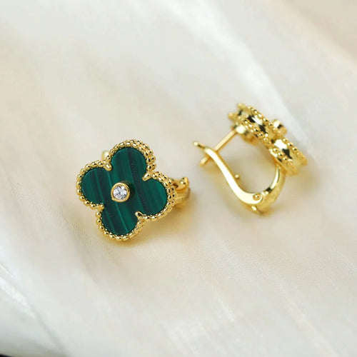 Clover Earrings Malachite Diamond Gold High Quality