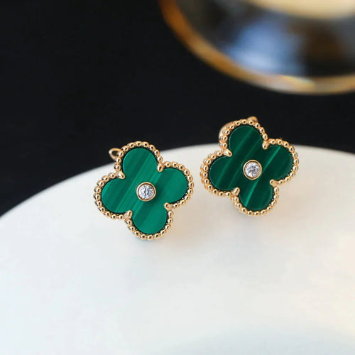 Clover Earrings Malachite Diamond Gold High Quality