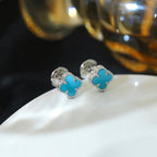 Clover Earrings Mini Silver Turquoise Stud High Quality