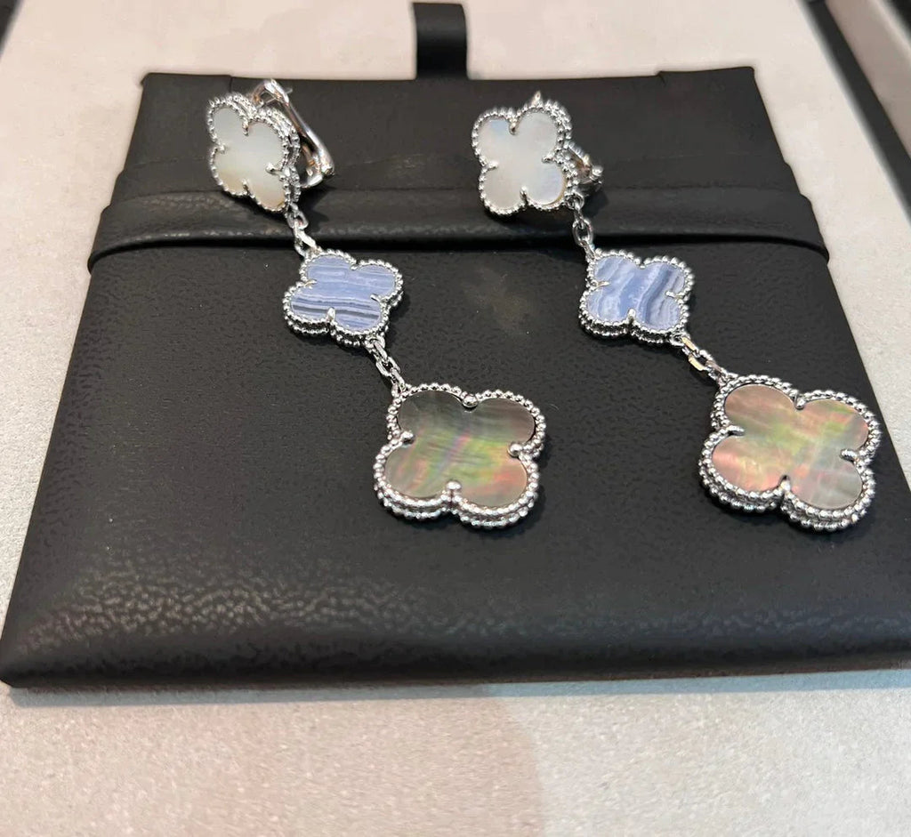 Clover Earrings Silver MOP 3 Motifs Elegant Luxury High Quality