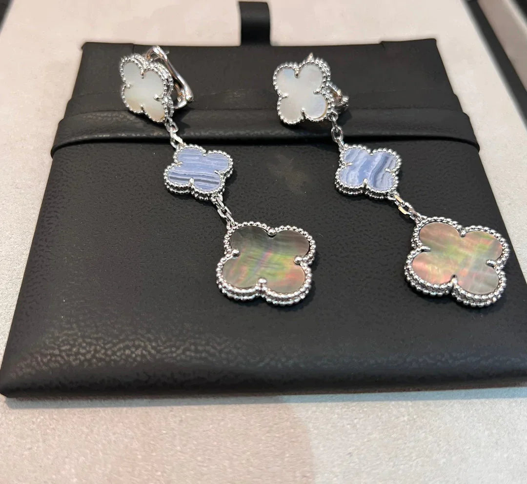 Clover Earrings Silver MOP 3 Motifs Elegant Luxury High Quality
