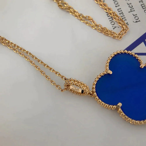 Gold Clover Pendant Necklace for Women Blue Agate 1 Motif Gift Jewelry