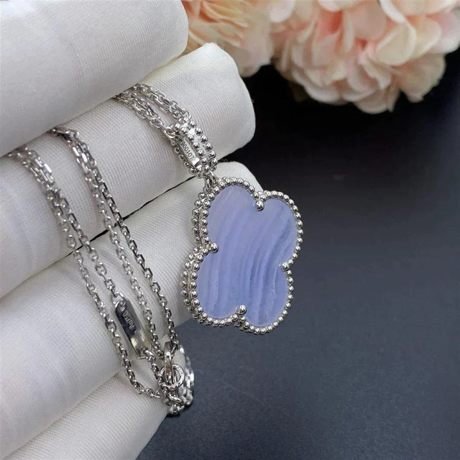 Silver Clover Necklace for Women Chalcedony 1 Motif Gift Jewelry