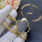 Gold Clover Pendant Necklace for Women Onyx 1 Motif Gift Jewelry