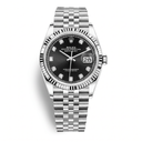 Datejust 126234 Black and Diamond Dial Fluted Bezel Stainless Steel Men's Watch