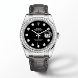 Datejust Black Dial Diamond Bezel Leather Strap Automatic Watch
