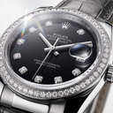 Datejust Black Dial Diamond Bezel Leather Strap Automatic Watch