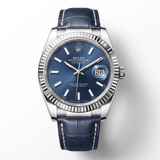 Datejust Blue Dial Fluted Bezel Leather Strap Automatic Men's Watch