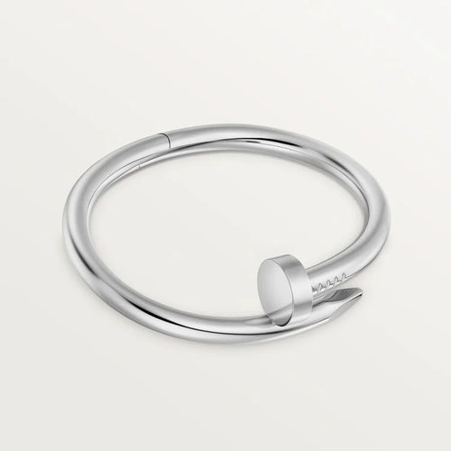 Elegant White Gold Nail-Inspired Bangle with Classic Metal Polish, large model