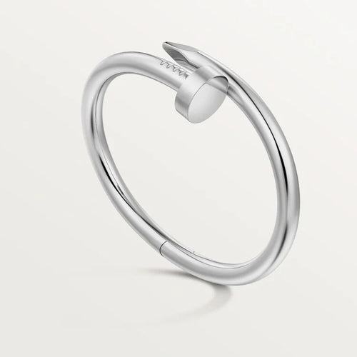 Elegant White Gold Nail-Inspired Bangle with Classic Metal Polish, large model