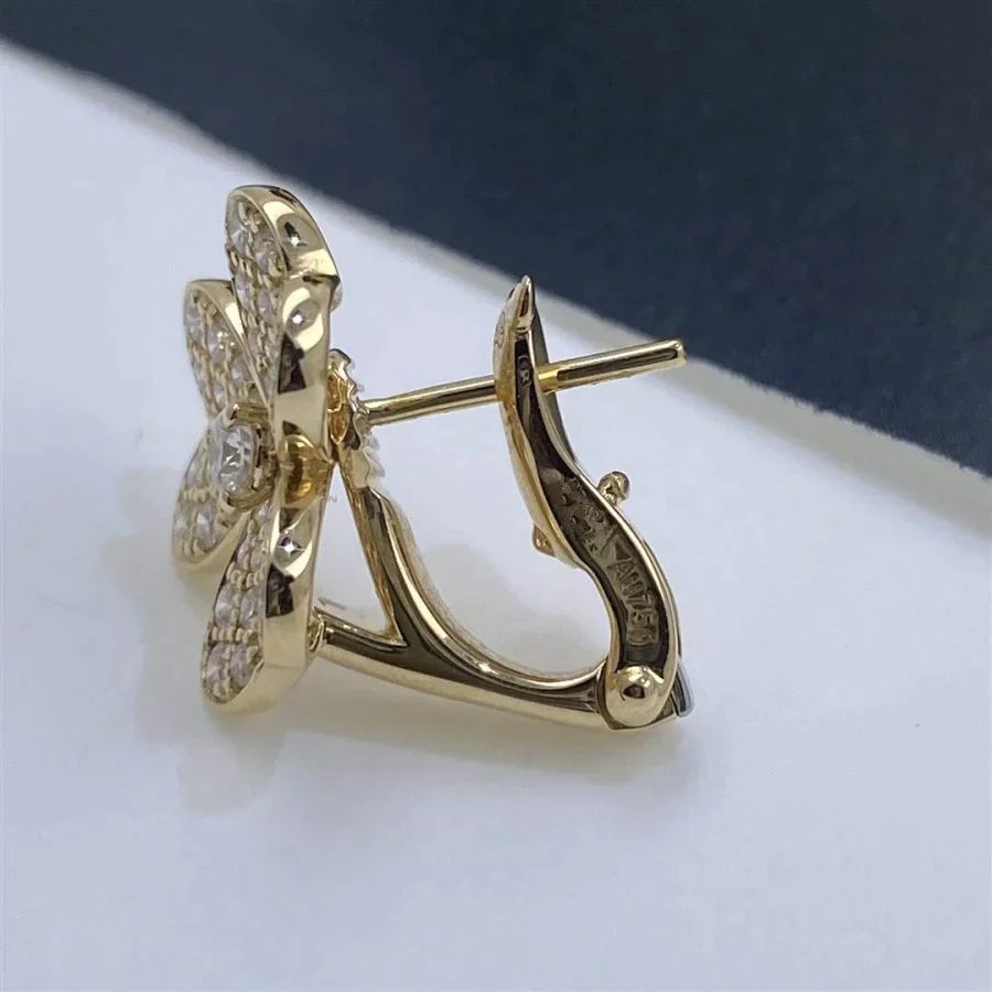 Clover Earrings Frivole Gold Flower Full Diamond Stud High Quality
