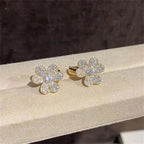Clover Earrings Frivole Gold Flower Full Diamond Stud High Quality