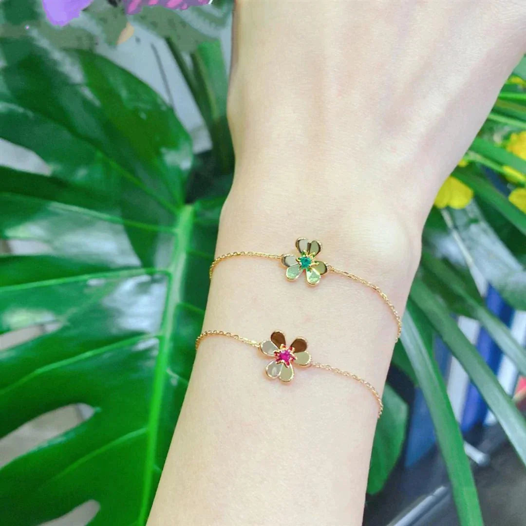 Gold Flower Bracelet for Women Malachite Mini Model Gift Jewelry