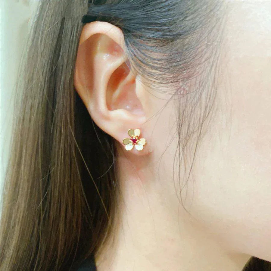 Clover Earrings Frivole Pink Gold Flower Pink Stone Stud High Quality