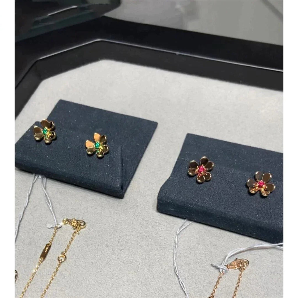 Clover Earrings Frivole Pink Gold Flower Pink Stone Stud High Quality