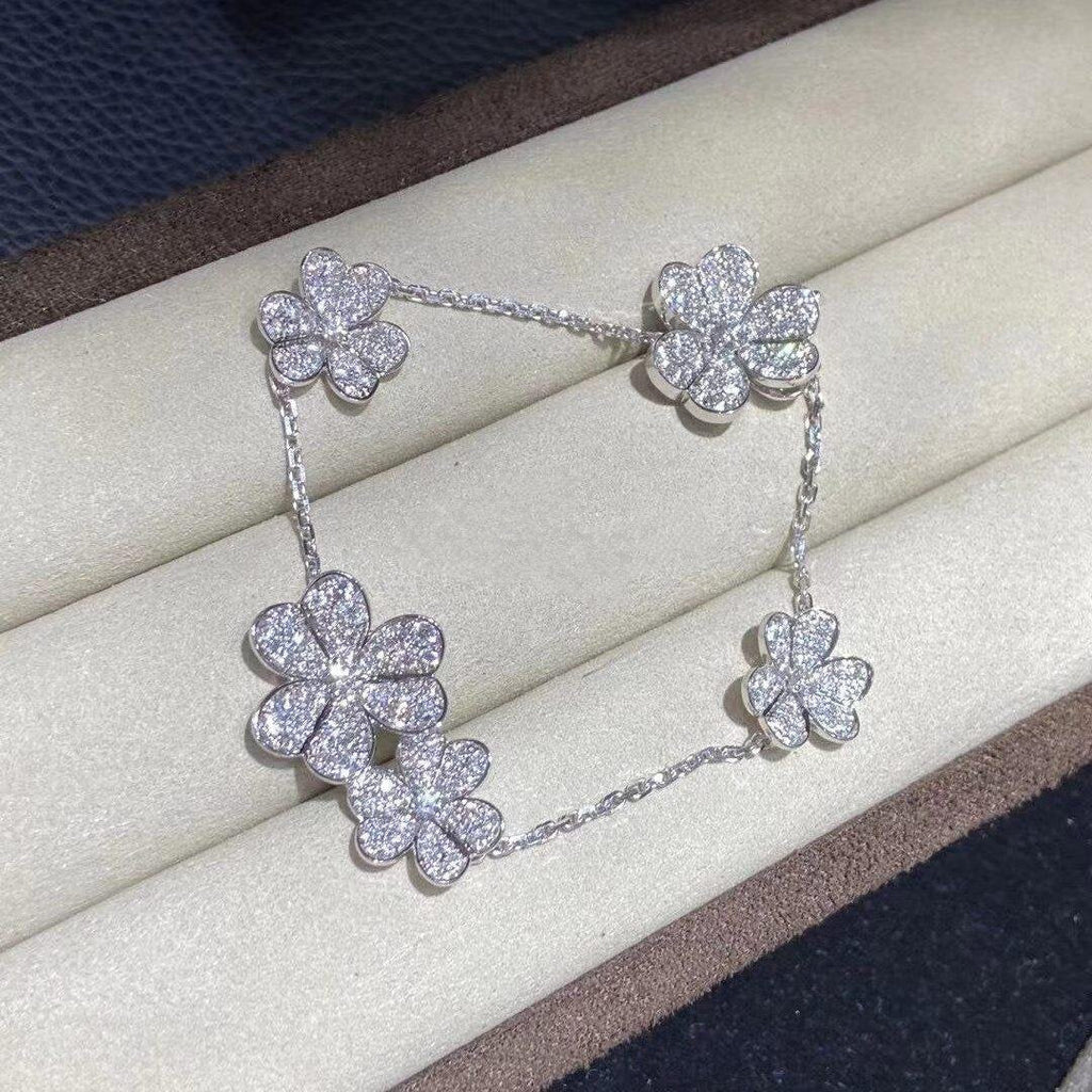 Silver Flower Bracelet for Women Pave Cubic Zirconia Multi Flower Gift Jewelry