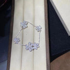 Silver Flower Bracelet for Women Pave Cubic Zirconia Multi Flower Gift Jewelry
