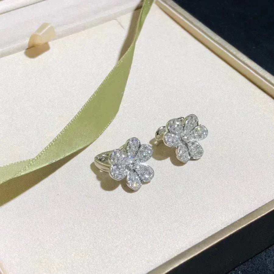 Clover Earrings Frivole Silver Full Diamond Flower Stud High Quality
