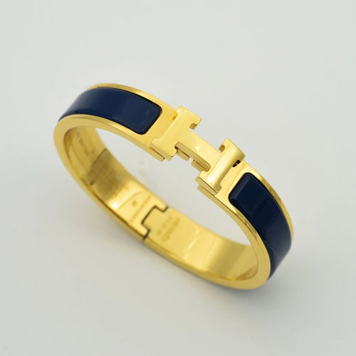H Bracelet Bangle Blue Enamel Gold Plated Elegant Design Luxury High Quality
