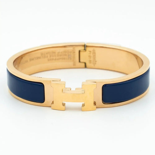 H Bracelet Bangle Blue Enamel Gold Plated Elegant Design Luxury High Quality