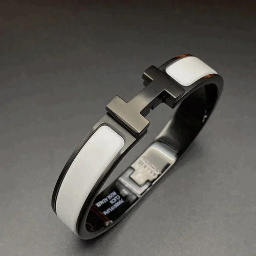 H Bracelet Bangle Black White Ceramic 12mm Minimalist Design High Quality