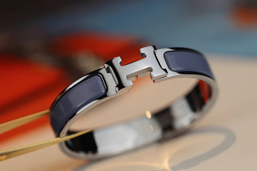 H Bracelet Bangle Blue Gray Enamel 12mm Elegant Design High Quality