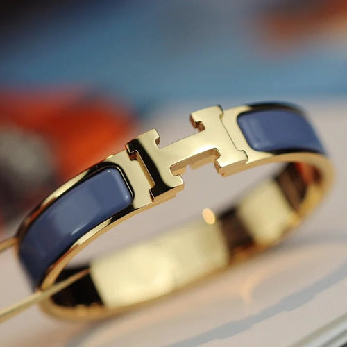 H Bracelet Bangle Blue Gray Enamel 12mm Elegant Design High Quality