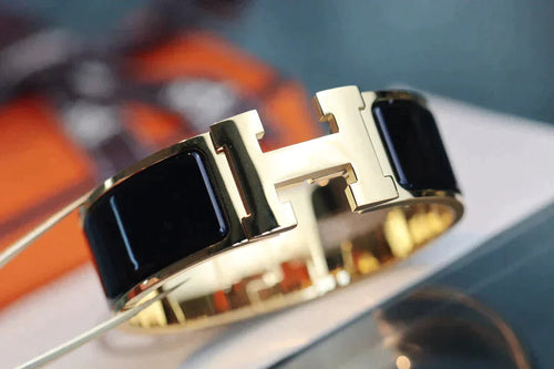 H Bracelet Bangle Black Enamel Gold 18mm Luxury Style High Quality